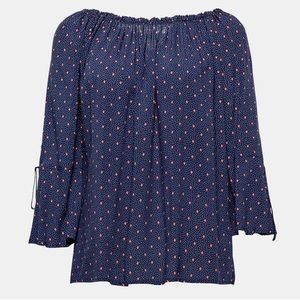 Esprit blouse peasant viscose navy blue off the shoulder shirt size polka dot